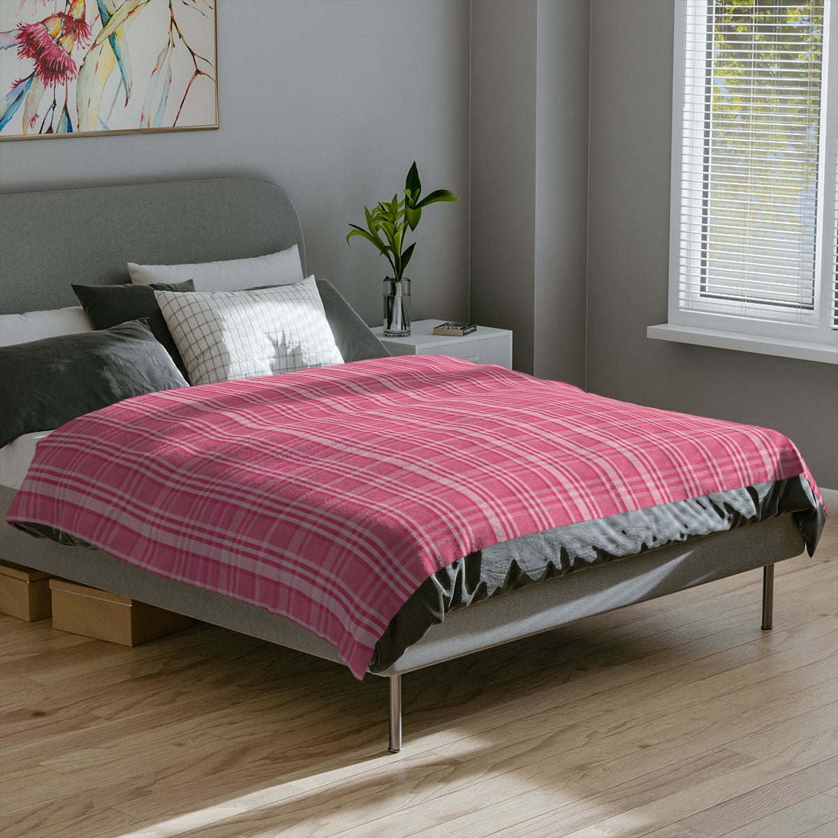 Pink Plaid Throw Blanket Cute Velveteen Plush Blanket