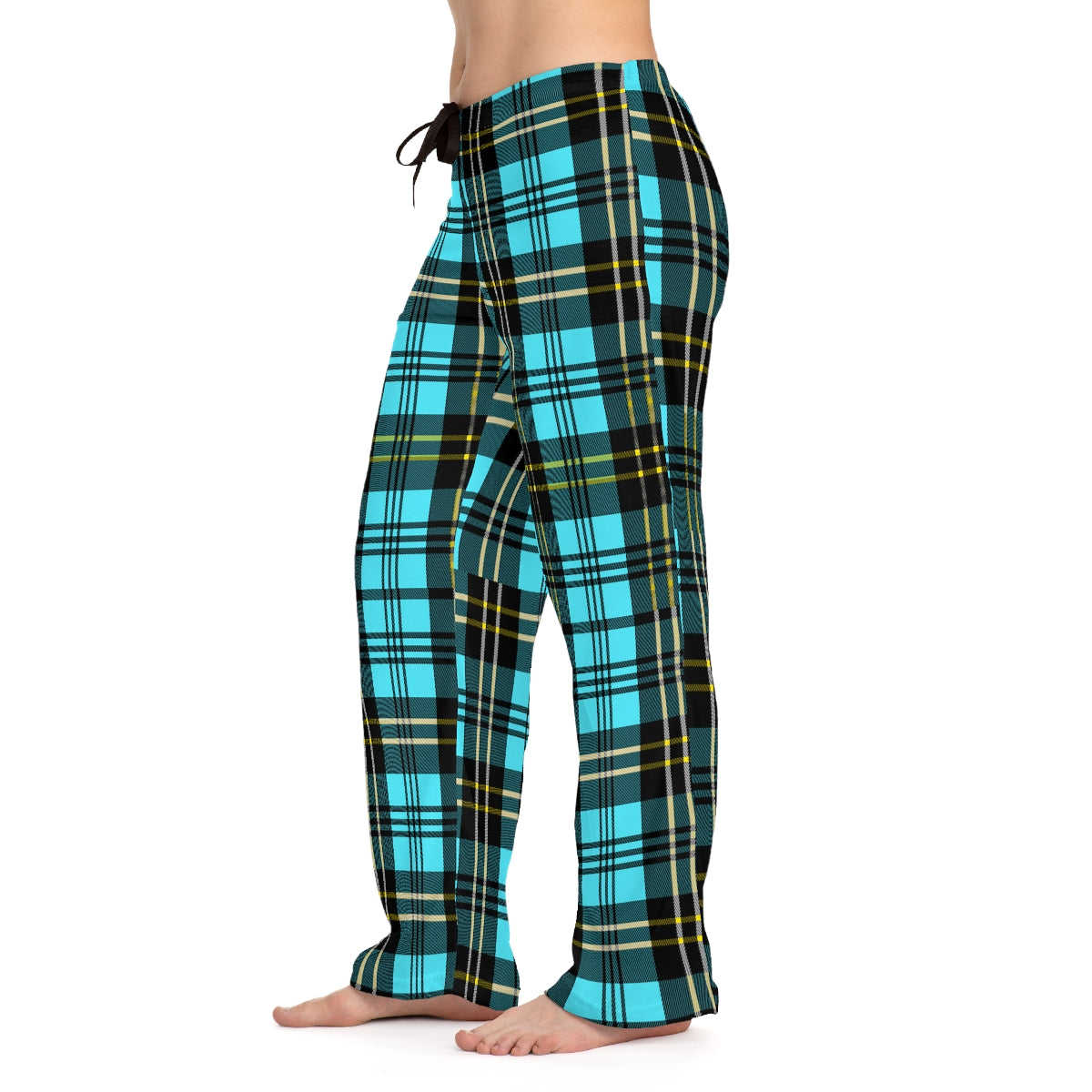 Women's Blue Check Pajama Pants Loungewear, Cute Lounge Pants Holiday