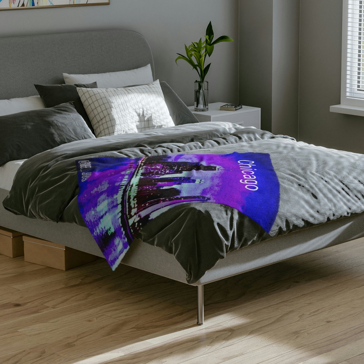 Chicago Skyline Throw Blanket Soft Fleece Cozy Warm Plush Velveteen Minky Blanket