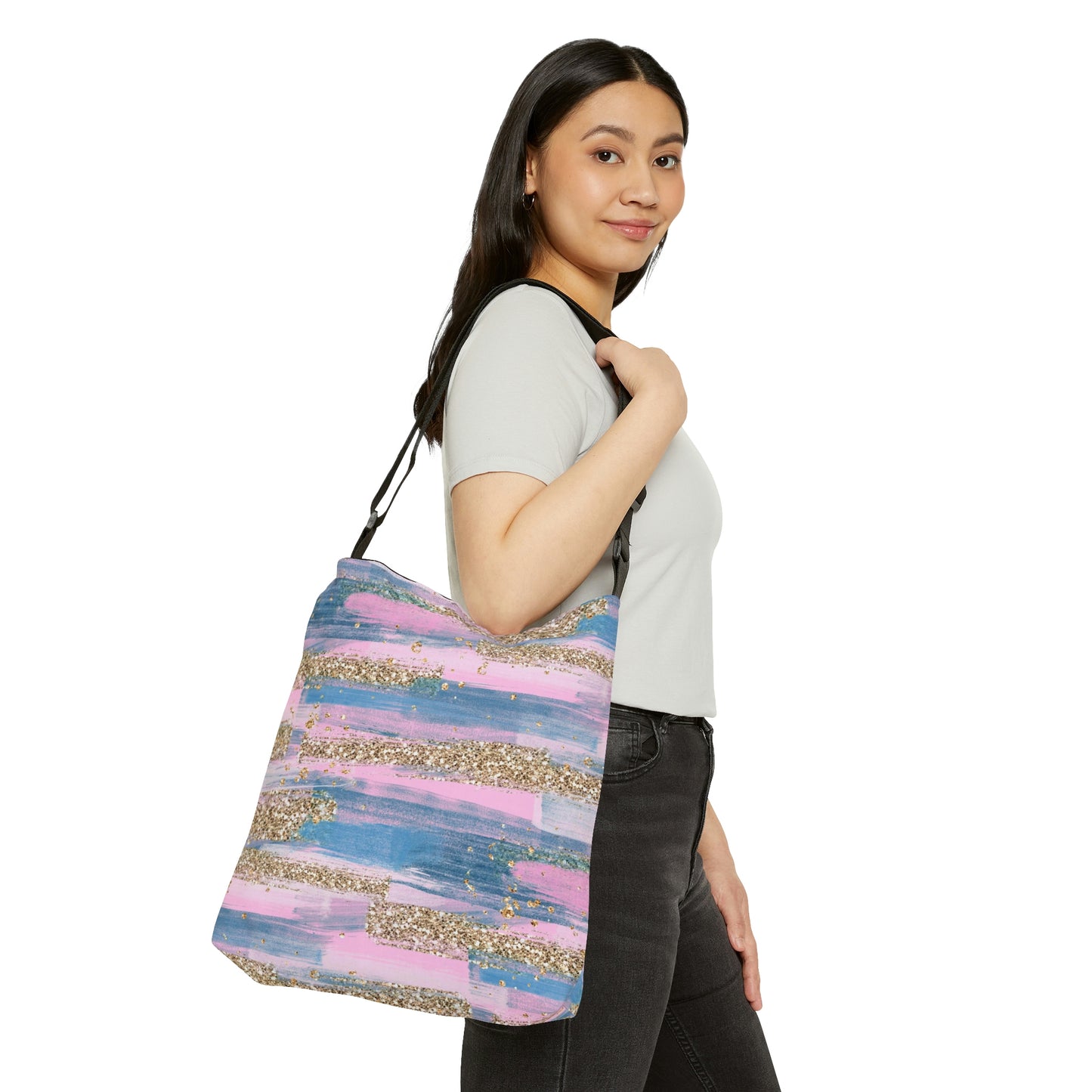 Glitter Weekender Bag for Women, Glitter Tote Bag, Adjustable Zippered Tote Bag With Pockets, Tote Bag Canvas