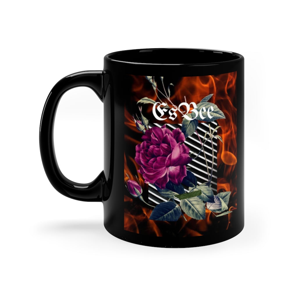 Rose Abstract Coffee Mug, Cute Flower Black Cup Ceramic, 11oz, Esbee Custom