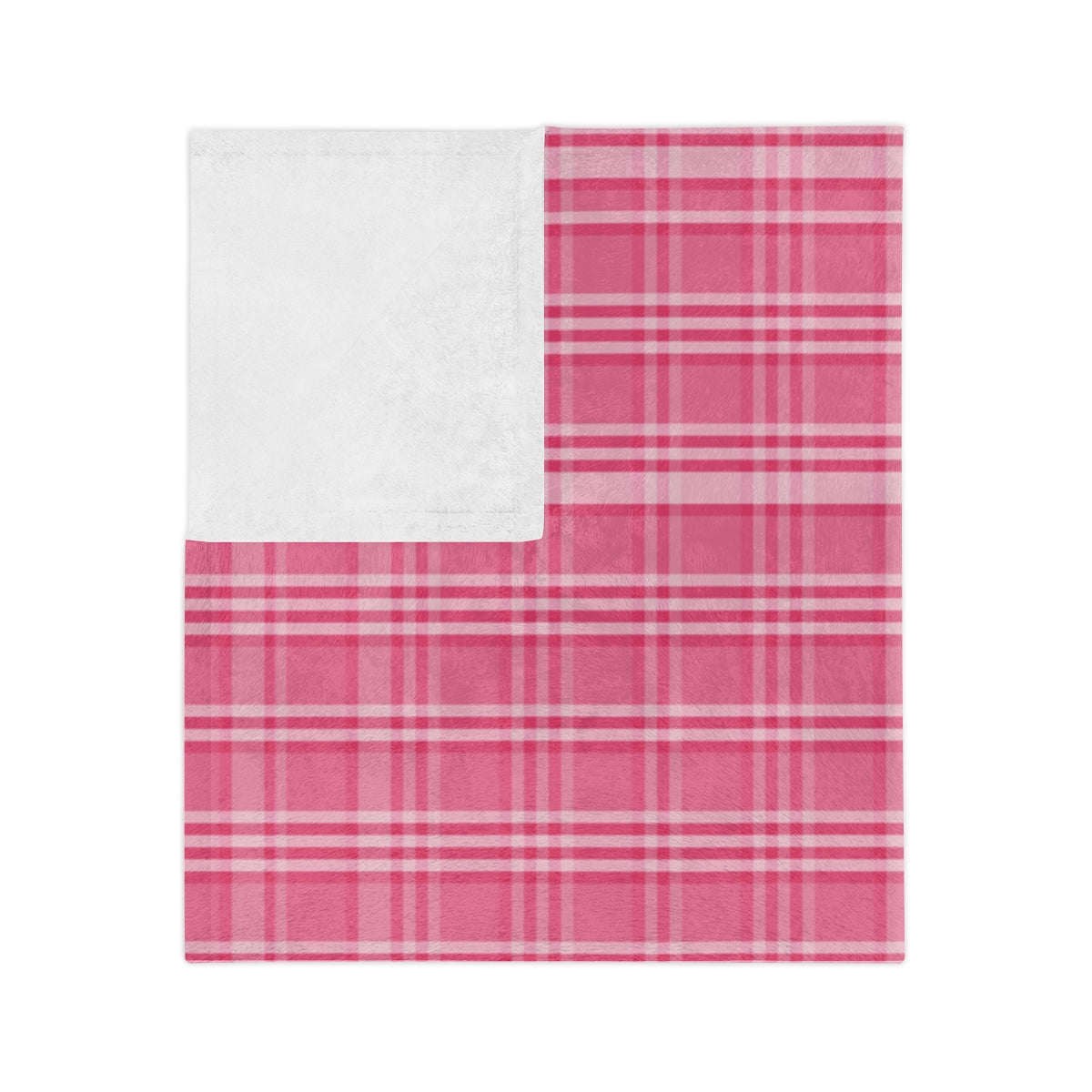 Pink Plaid Minky Throw Blanket Adult, Fleece Velveteen Blanket, Cute Plush