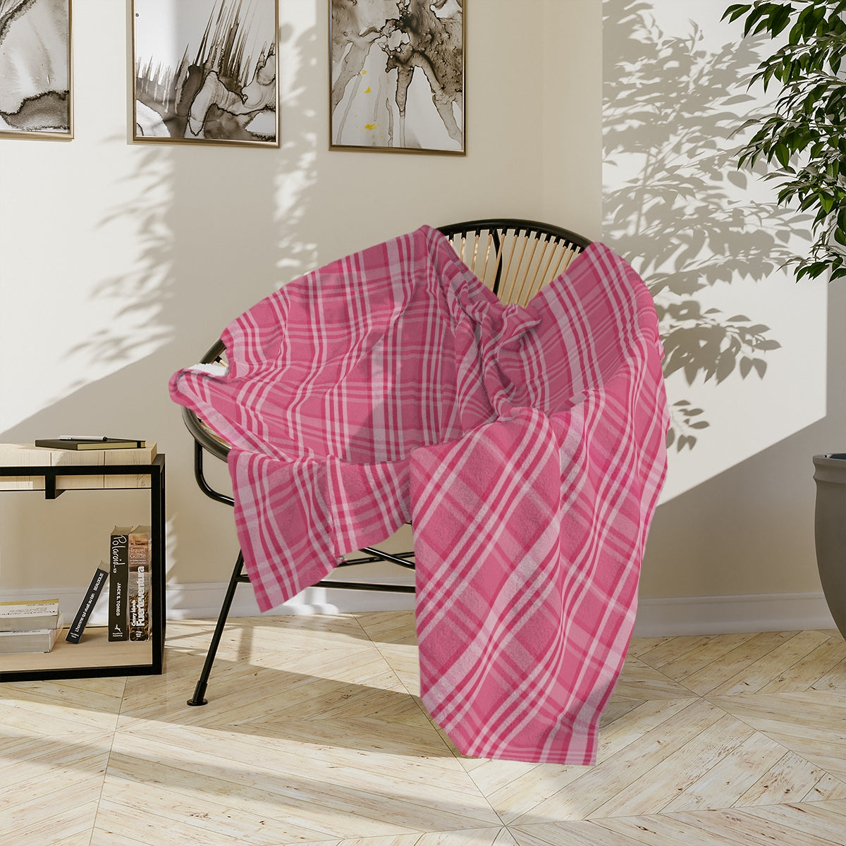 Pink Plaid Throw Blanket Cute Velveteen Plush Blanket