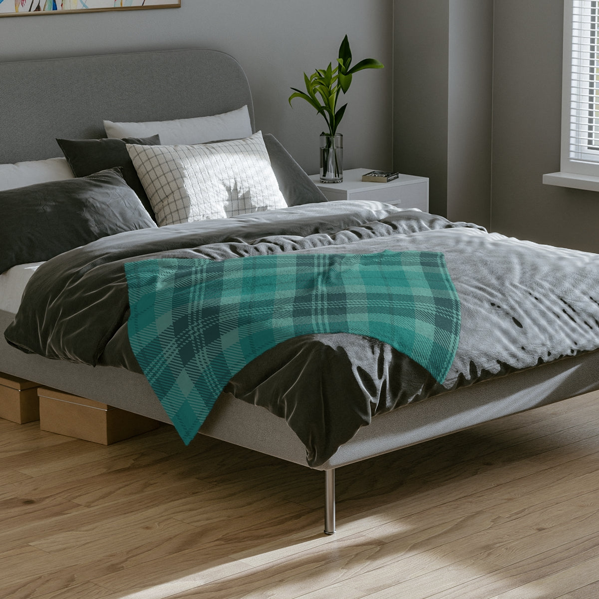 Green Plaid Throw Blanket, Check Fleece Blanket, Minky Blanket Adult, Velveteen, Cute Plush Blanket