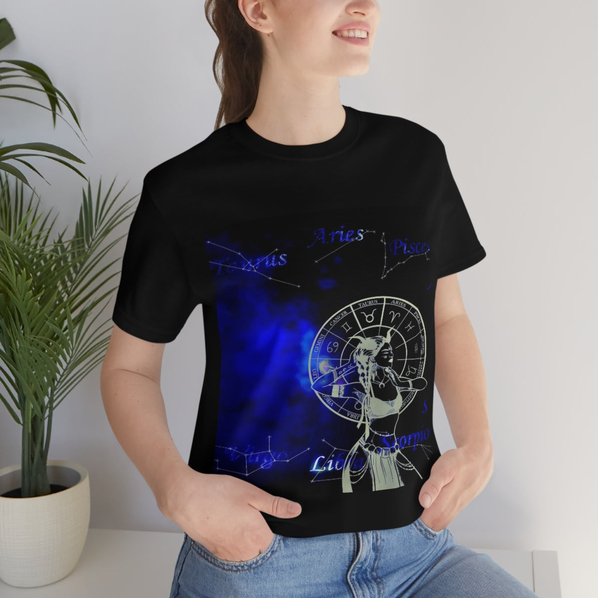 Taurus Woman Crew Neck Graphic Tee Astrology Zodiac Celestial Short Sleeve Tee