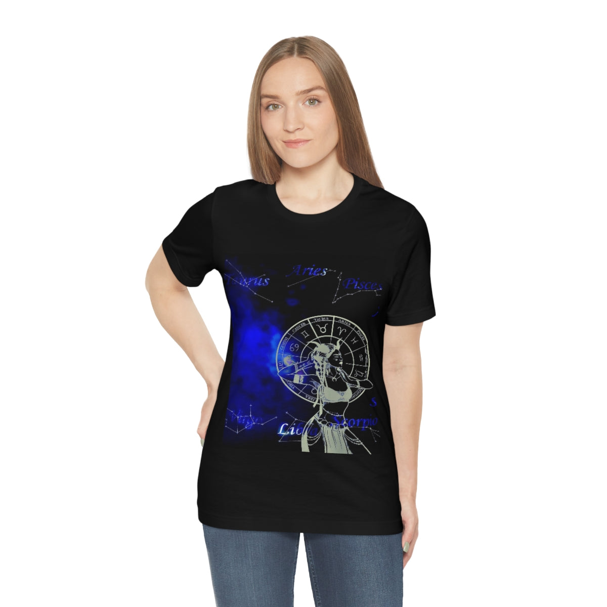 Taurus Woman Crew Neck Graphic Tee Astrology Zodiac Celestial Short Sleeve Tee