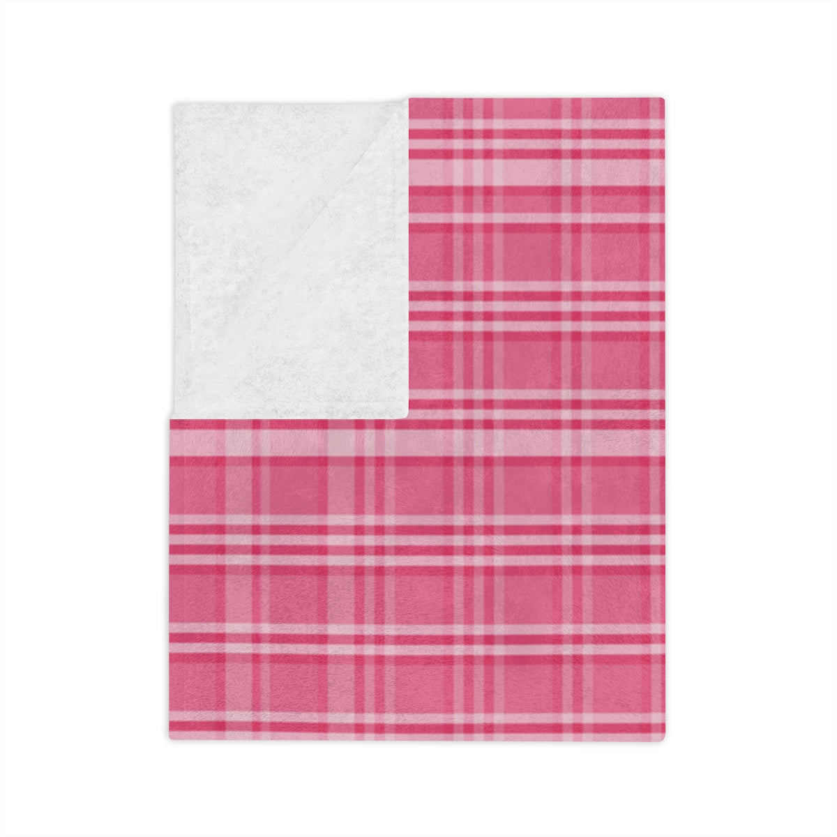 Pink Plaid Minky Throw Blanket Adult, Fleece Velveteen Blanket, Cute Plush