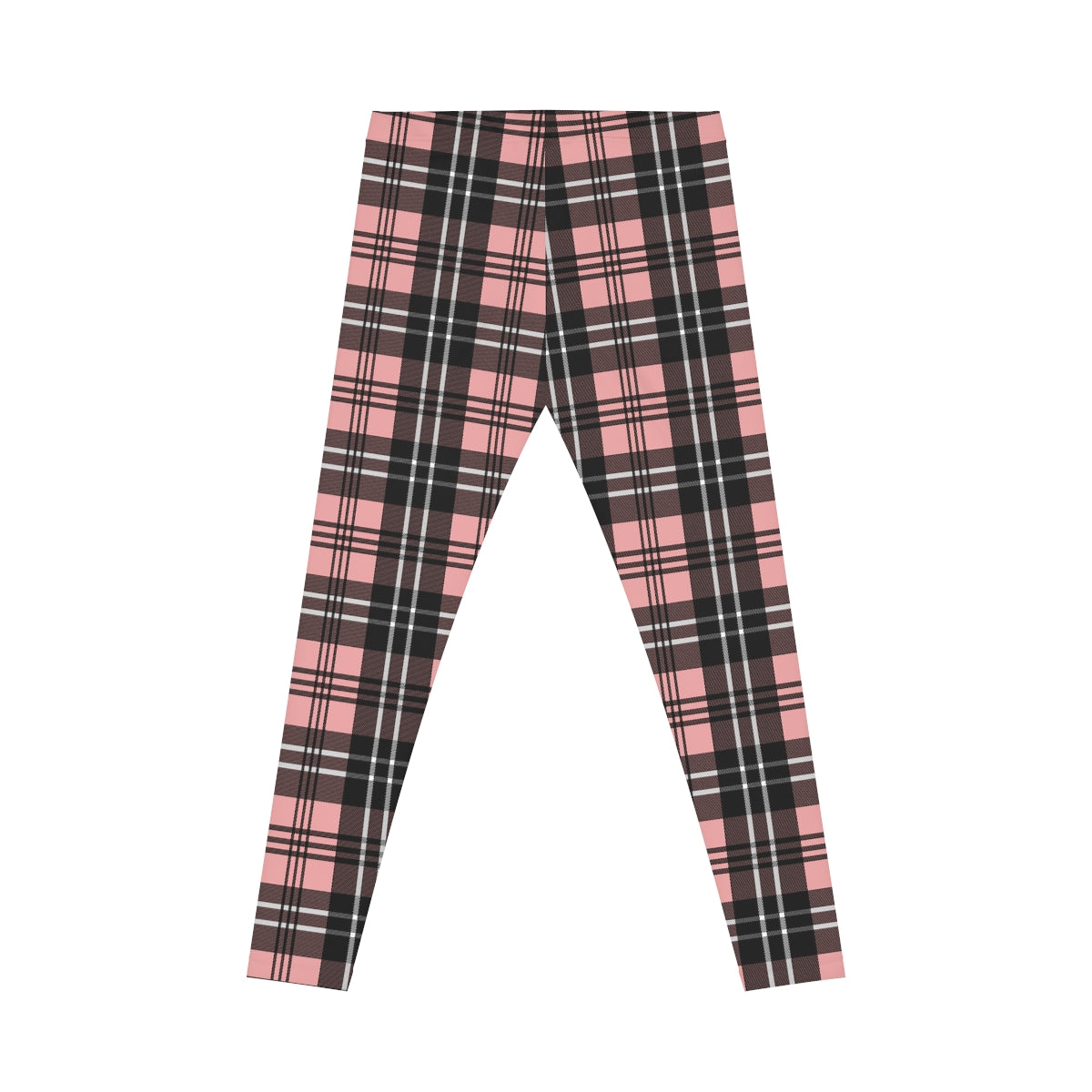 Pink Plaid Leggings, Women's All Over Print Cute Trendy Workout Yoga Pants,