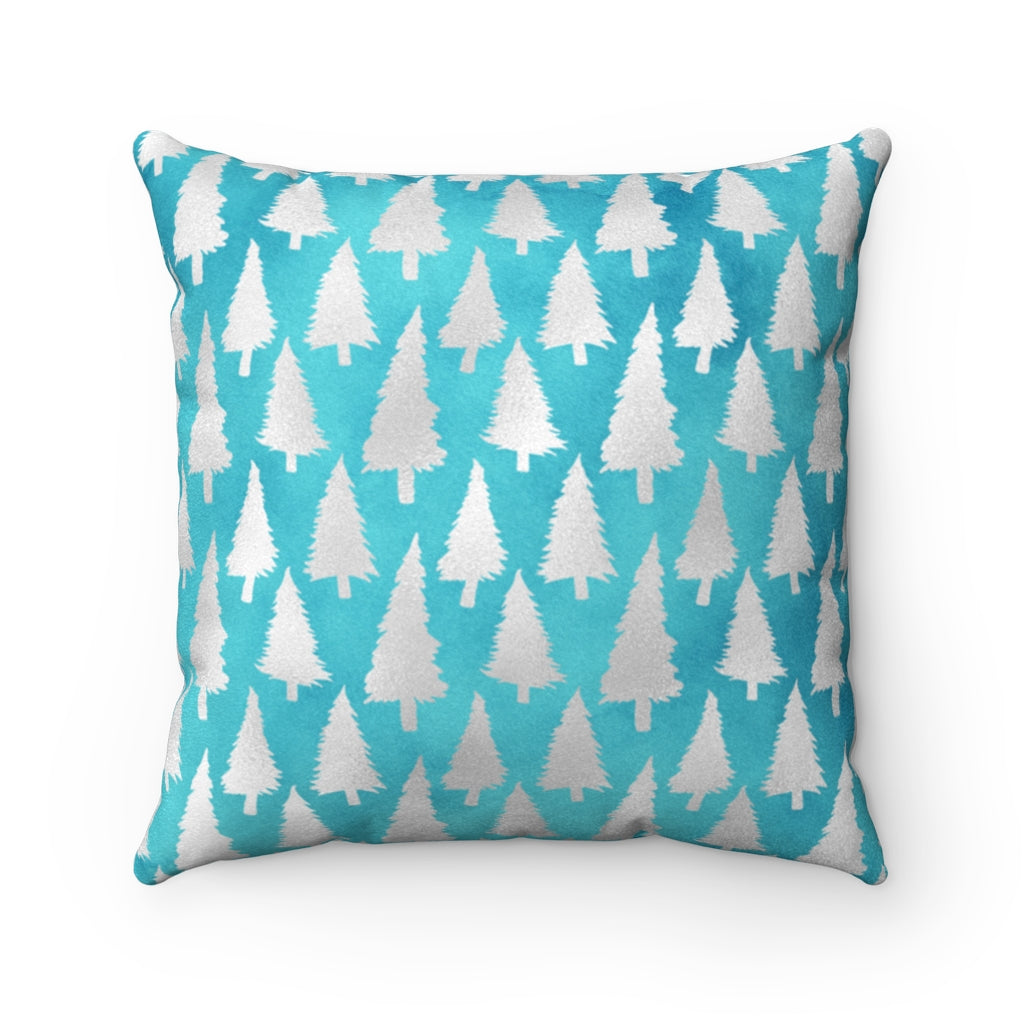 Evergreen Faux Suede Blue and Silver Square Throw Pillow Cover Cushion