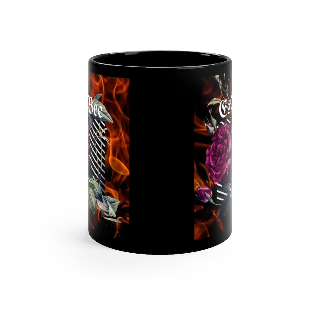 Rose Abstract Coffee Mug, Cute Flower Black Cup Ceramic, 11oz, Esbee Custom