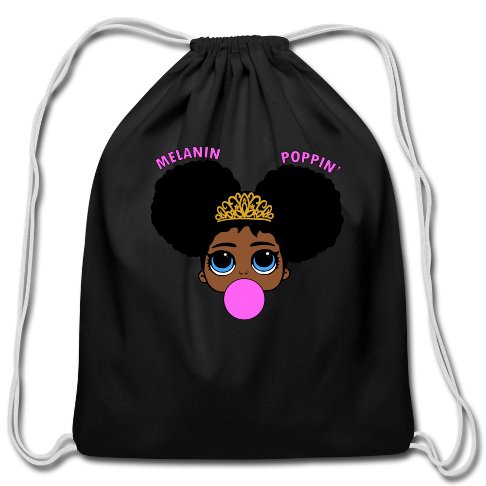 Girls Cotton Drawstring Bag School Sport Book Bag - black