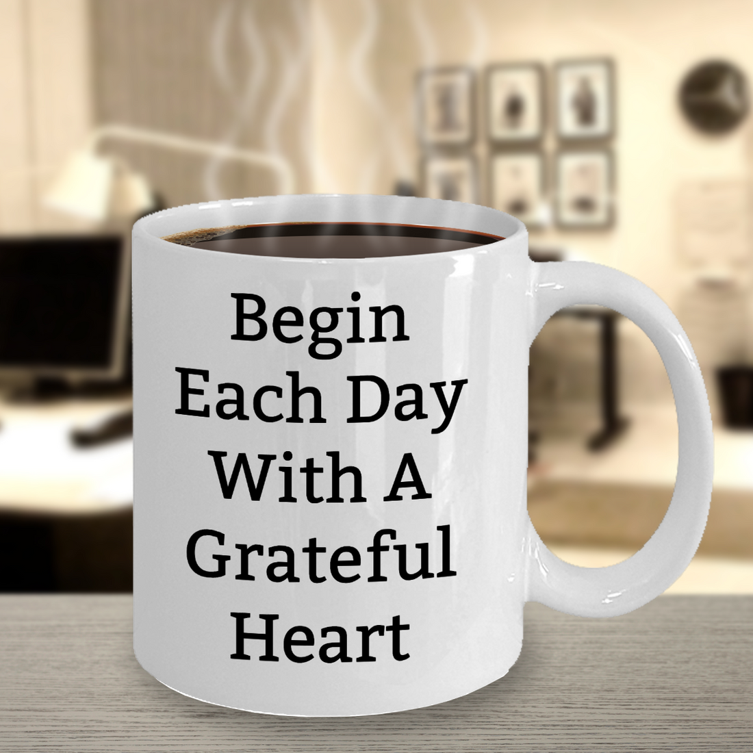 Begin each day with a grateful heart inspirational coffee mug