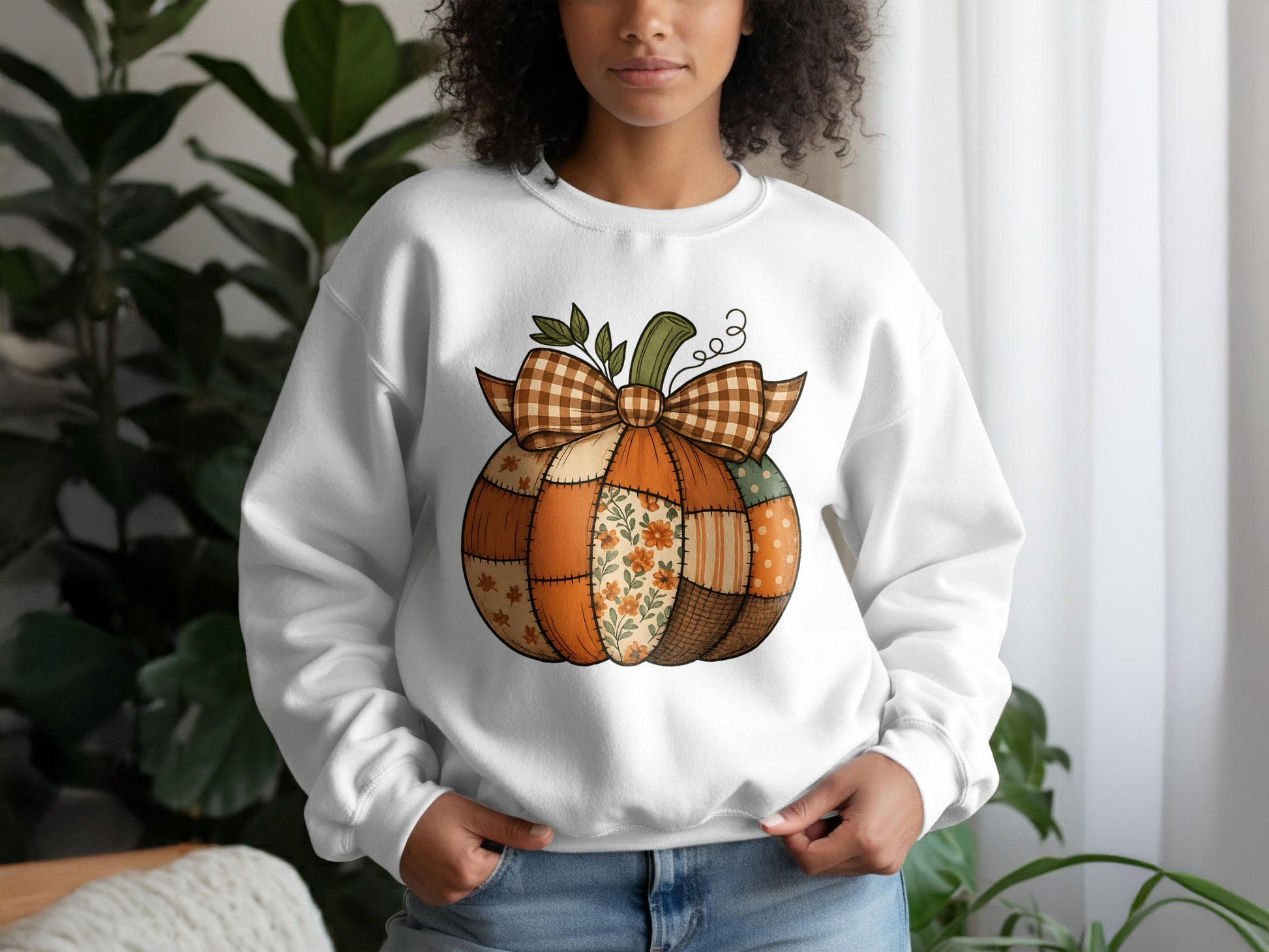 Cozy Autumn Patchwork Pumpkin Sweatshirt