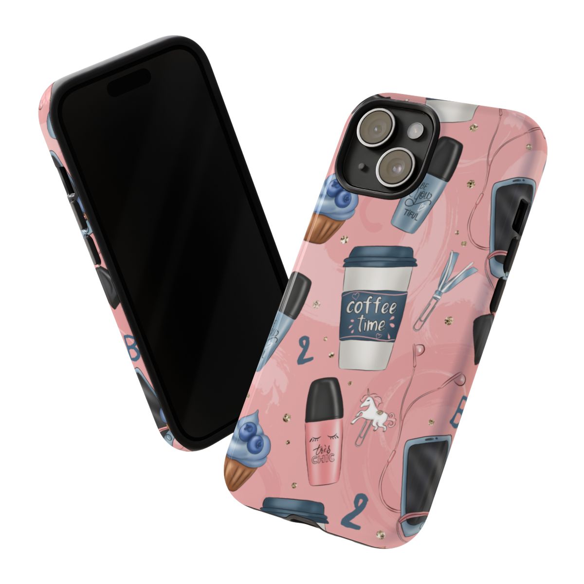 Cute Pink Phone Case with Coffee and Beauty Theme