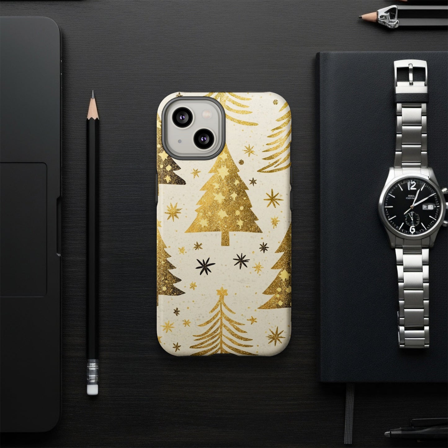 Gold Christmas Tree Pattern Phone Case