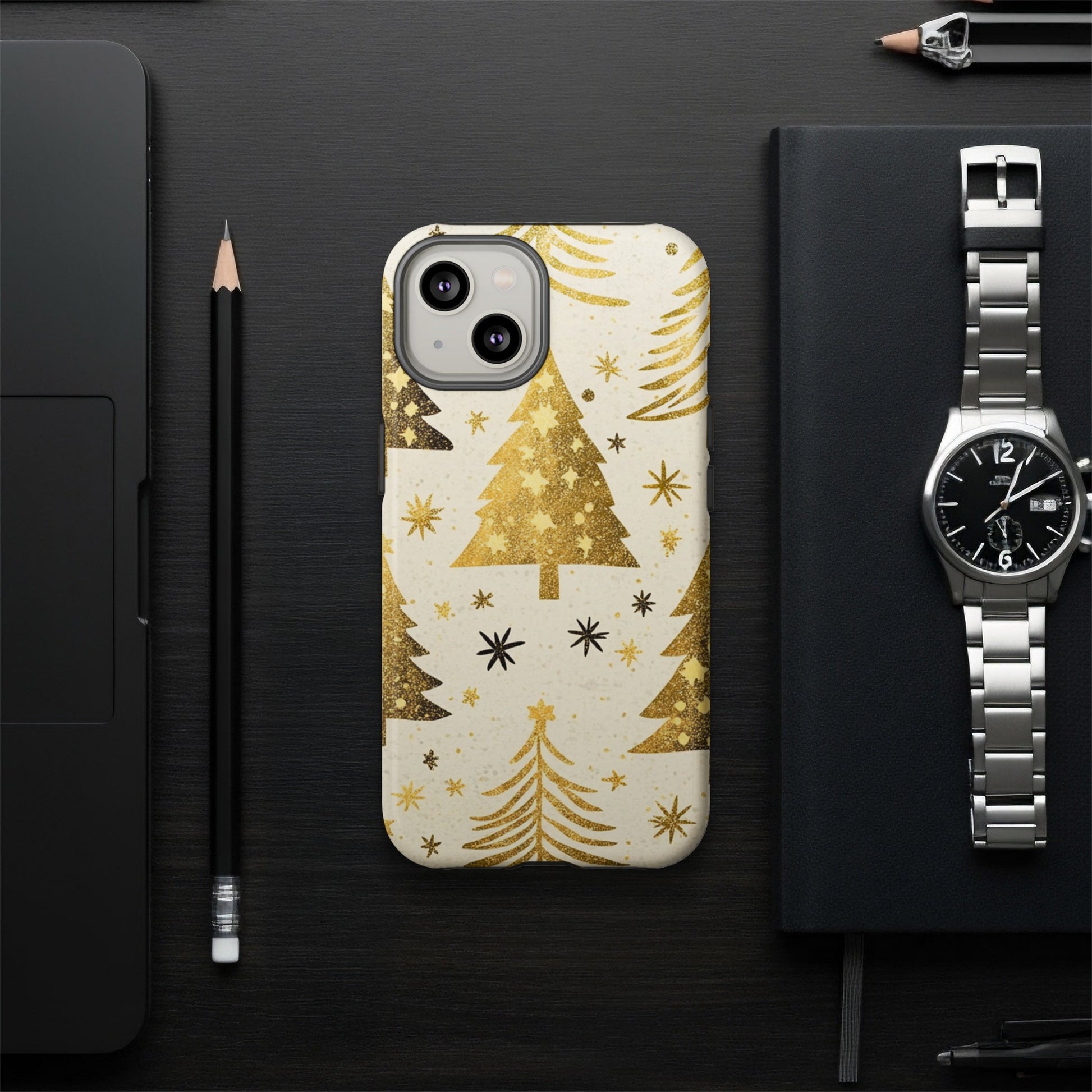 Gold Christmas Tree Pattern Phone Case