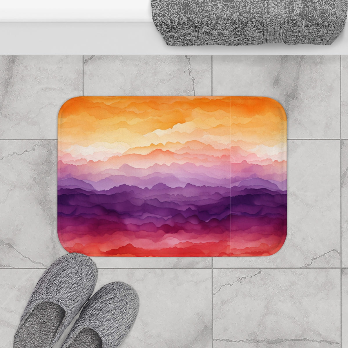Colorful Abstract Sunset and Mountains Bath Mat