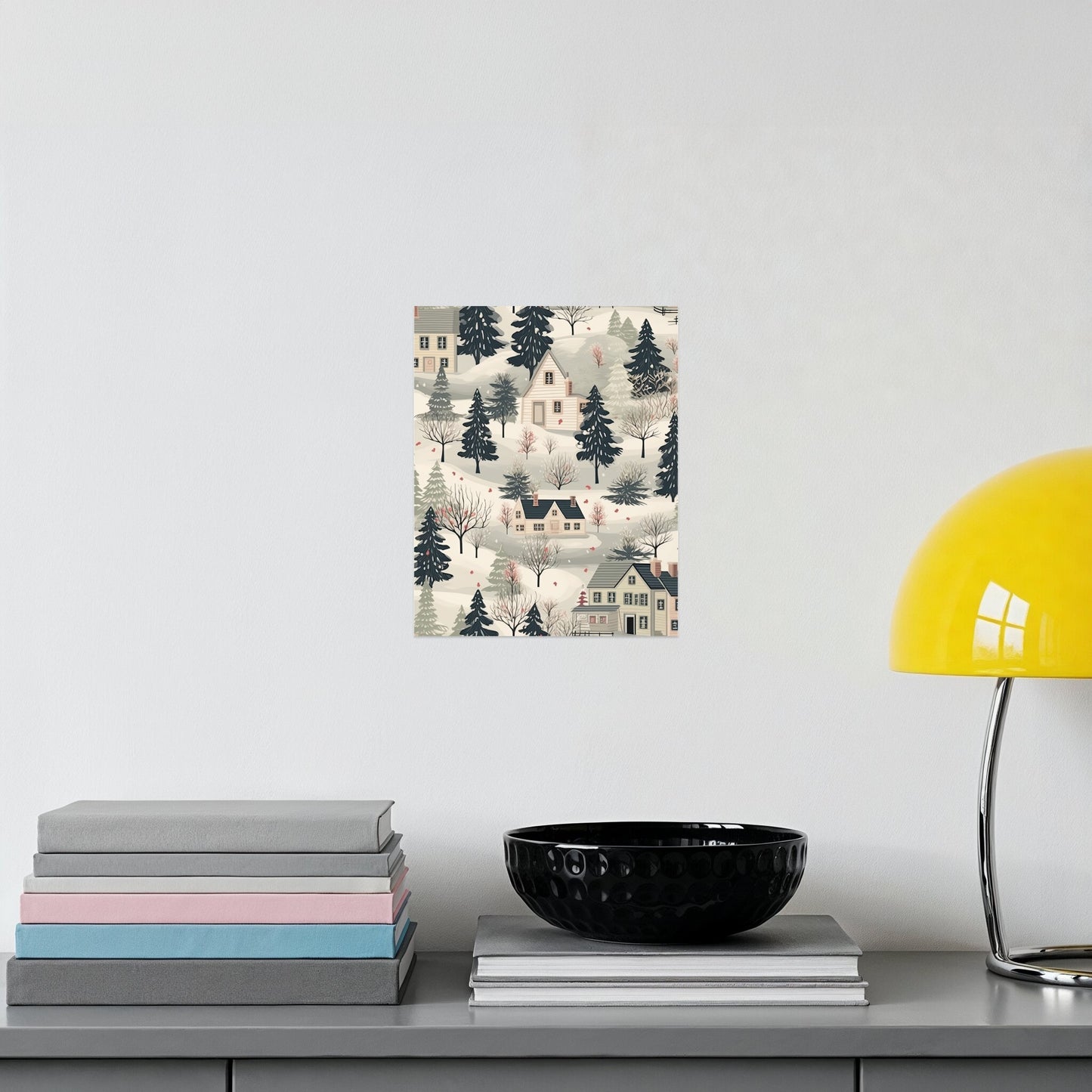 Charming Winter Village Scene Art Print for Home Decor