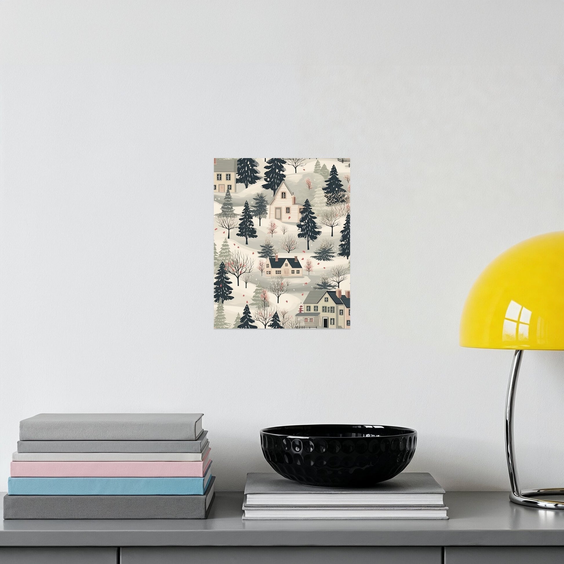 Charming Winter Village Scene Art Print for Home Decor