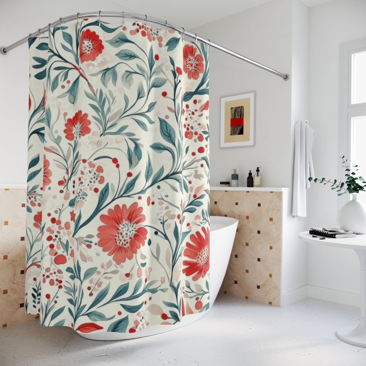 Floral Pattern Shower Curtain for Bathroom Decor