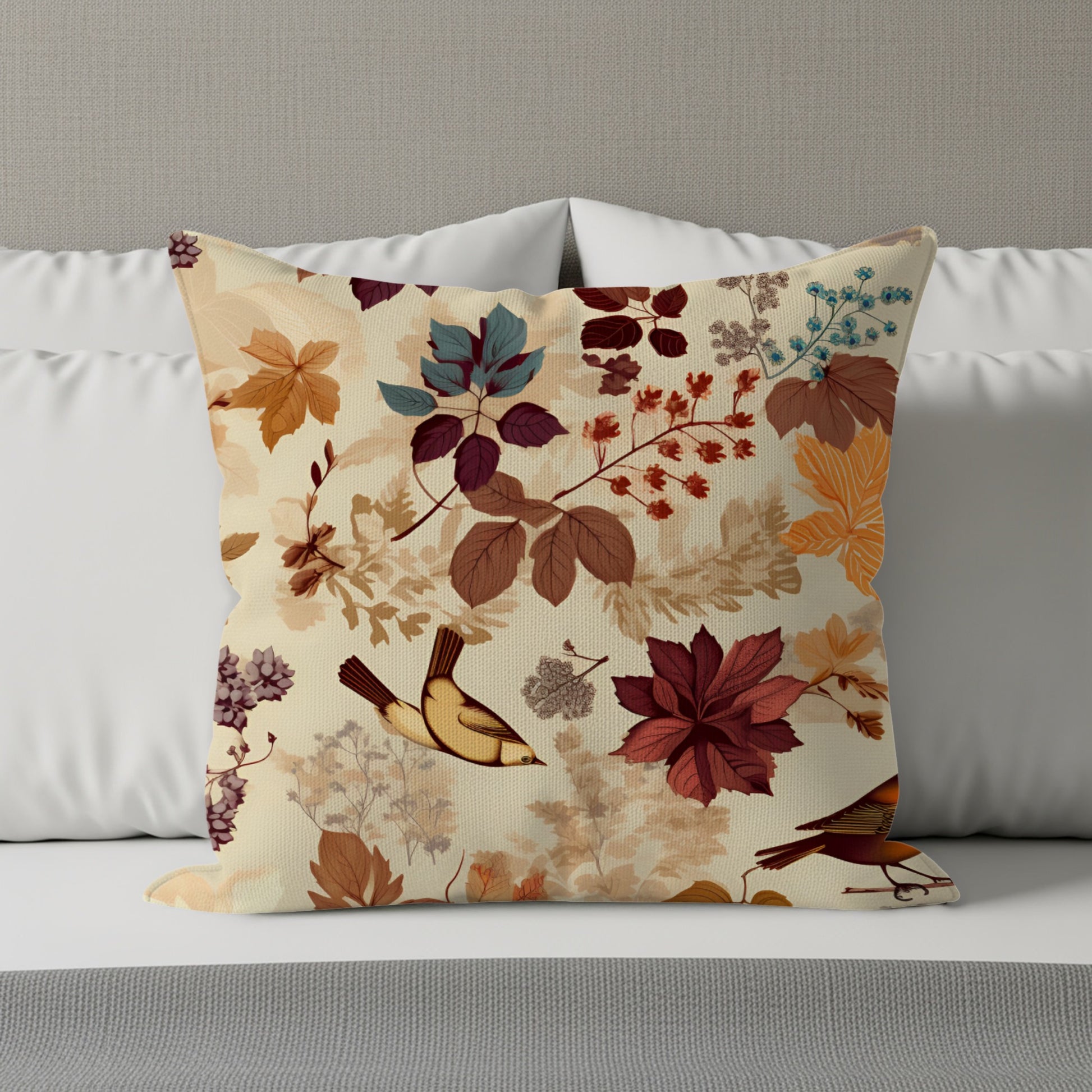 Colorful Floral Birds Decorative Pillow Cover