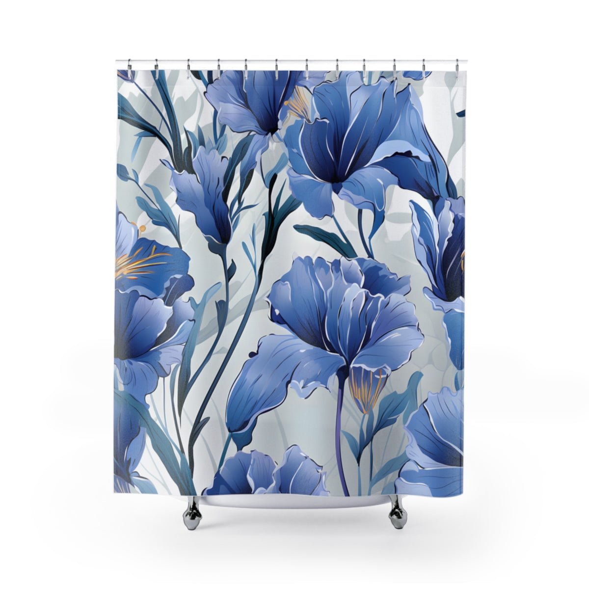 Elegant Blue Floral Shower Curtain Bathroom Decor