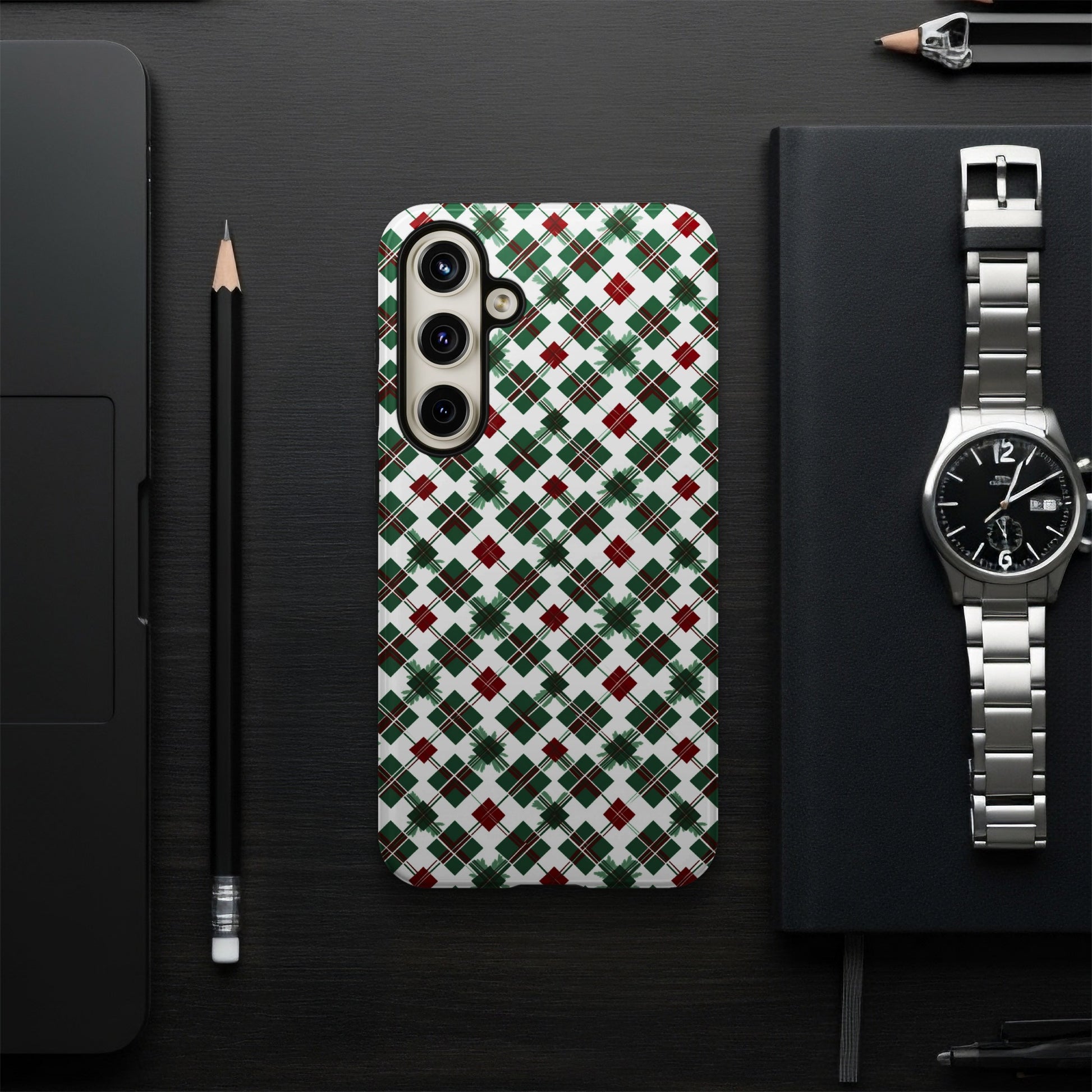Festive Red and Green Argyle Pattern Phone Case