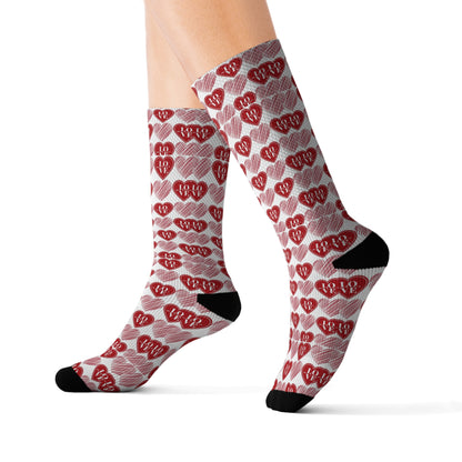 Valentine's Day Heart Socks, Cute Fun Novelty Socks, Sublimation Socks, 