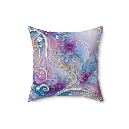 Purple Pearly Floral Throw Pillow, Cute Decorative Accent Pillow for Sofa Bed Gift for Her