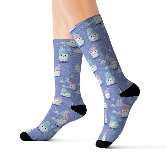 Kawaii Casual Socks, Blue Novelty Socks, Cool Cute Warm Socks, Fun Cozy