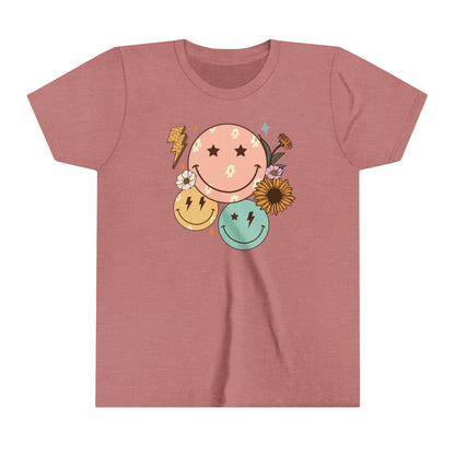 Kids Smiley Face Shirt, Happy Face Retro T-shirt, Vintage T-shirt Youth Short Sleeve Tee