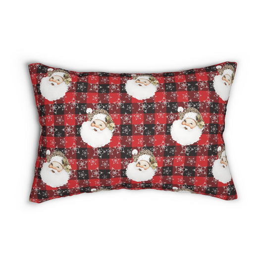 Santa Christmas Lumbar Pillow, Buffalo Plaid Pillow Cover, Cute Plaid Couch Pillow