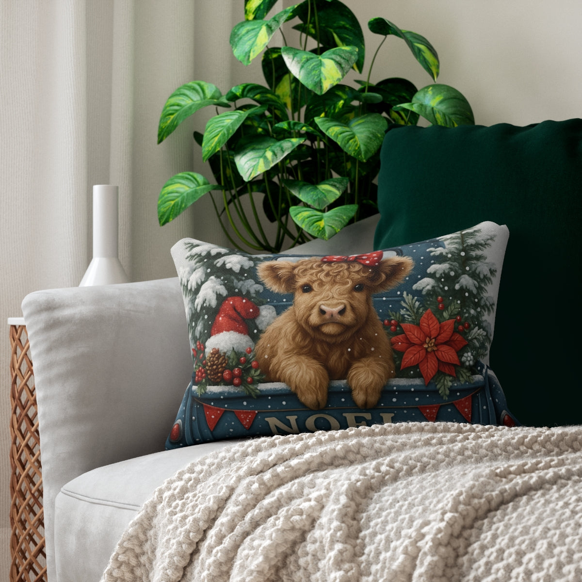 Adorable Highland Cow Noel Pillow Home Decor Product