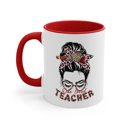 teacher valentines accent coffee mug, one loved teacher