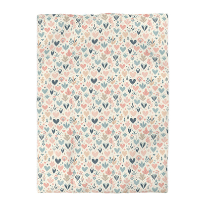 Heart Pattern Duvet Cover, White Pink and Blue Duvet, Cute Heart Bedding, Cozy Heart Design, Bedroom Decor, Twin Full Queen King Sizes