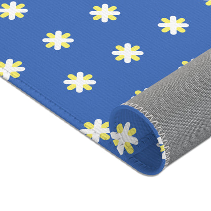 Blue Daisy Area Rug, Room Decor, Floral Minimalist Rug, Cute Unique Accent Rug