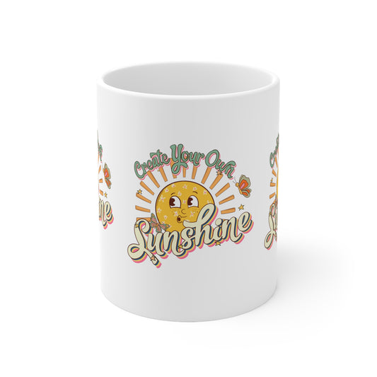 Cute Vintage Coffee Mug 11oz, Motivational Ceramic Cup, Create Your Own Sunshine