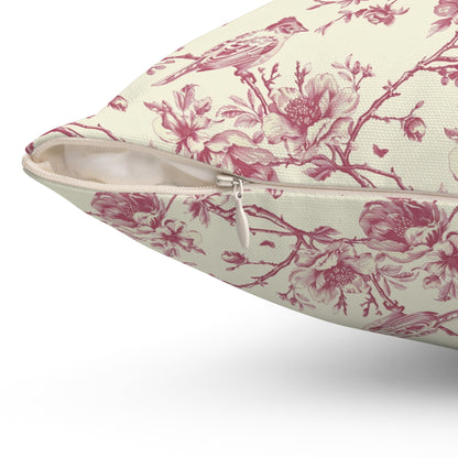 Pink Floral Toile Throw Pillow, Decorative Accent Pillow Floral Coquette Throw Pillow Cover
