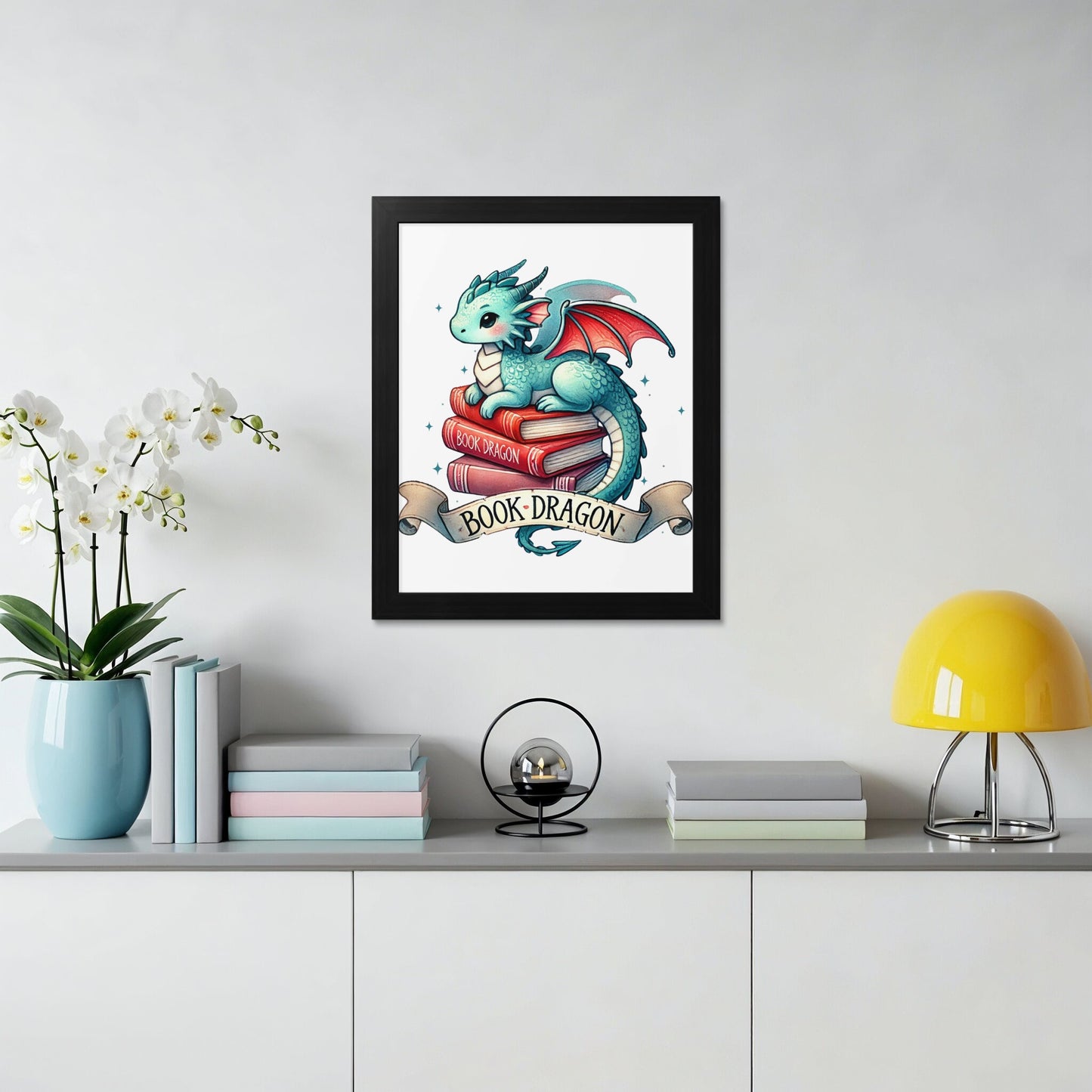 Adorable Book Dragon Print Wall Art Decor product type