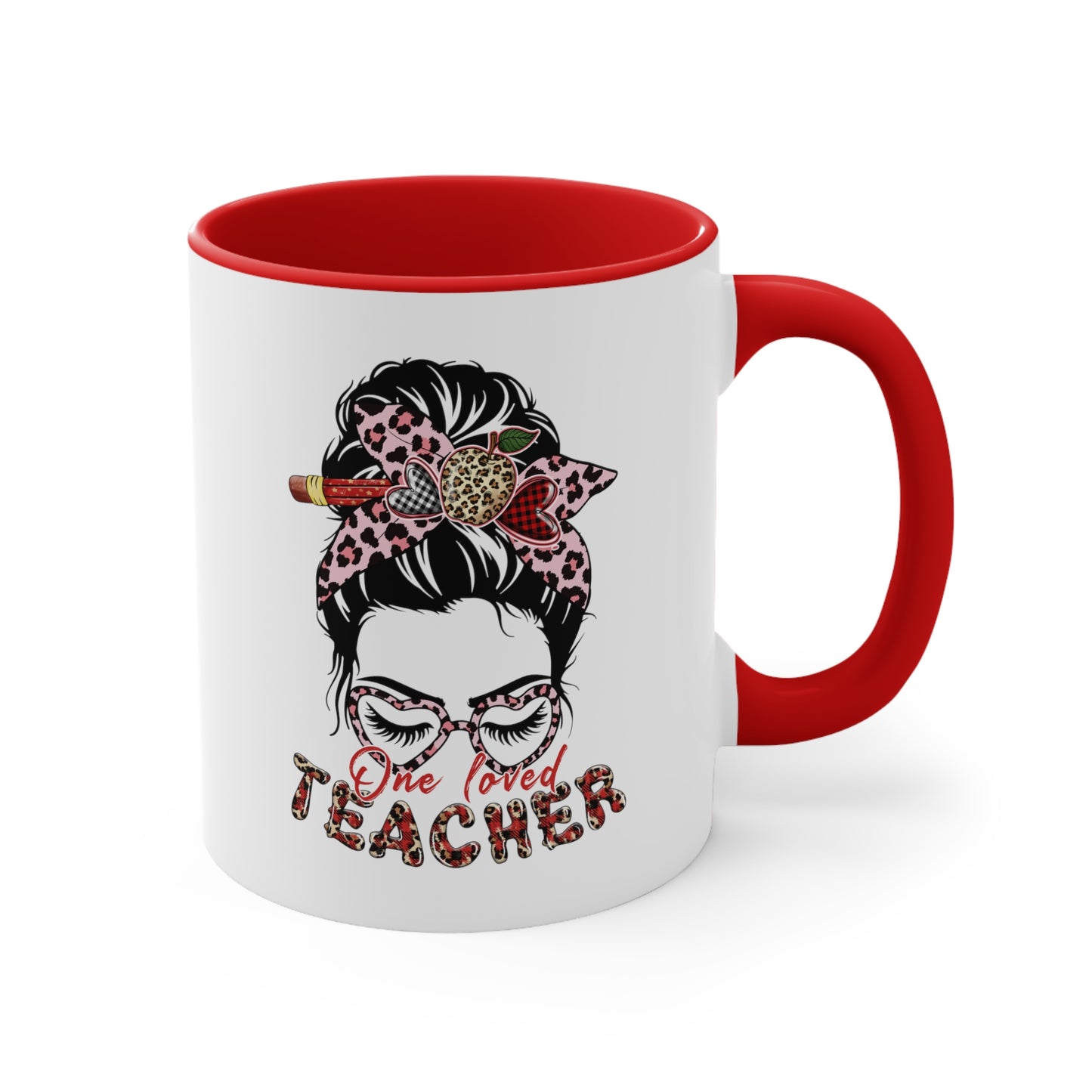Teacher Valentine Coffee Mug, One Loved Teacher, Accent Coffee Mug, 11oz