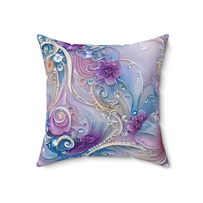 Purple Pearly Floral Throw Pillow, Cute Decorative Accent Pillow for Sofa Bed Gift for Her