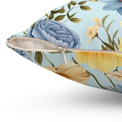 Floral Cottagecore Pillow and Pillow Cover, Polyester Square Pillow