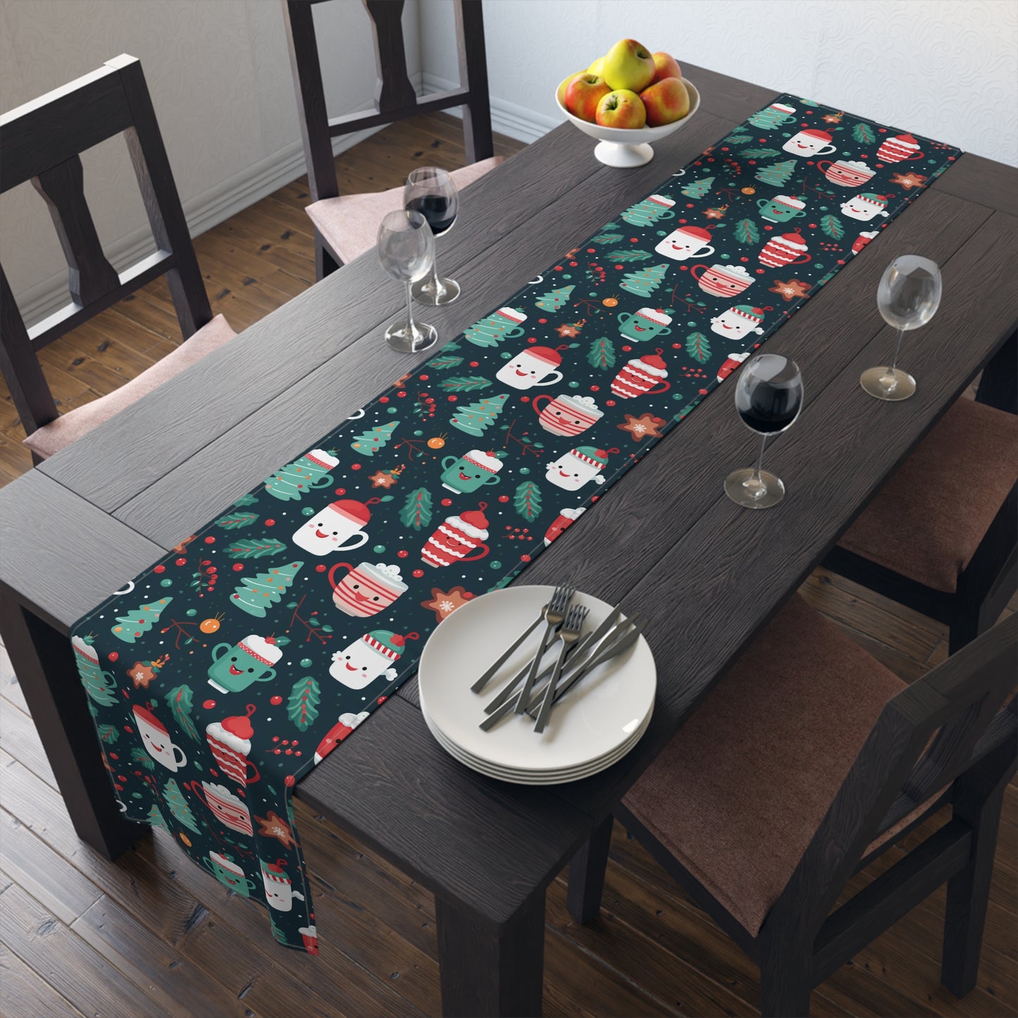Kawaii Christmas Table Runner, Cute Holiday Decoration, Table Cloth Decor