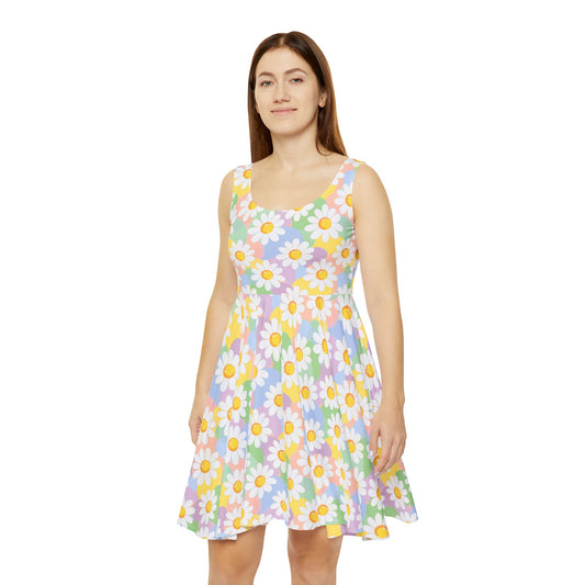Daisy Skater Dress Summer Dress- Cute Floral Dress Fit and Flare Dress-Sun Dress