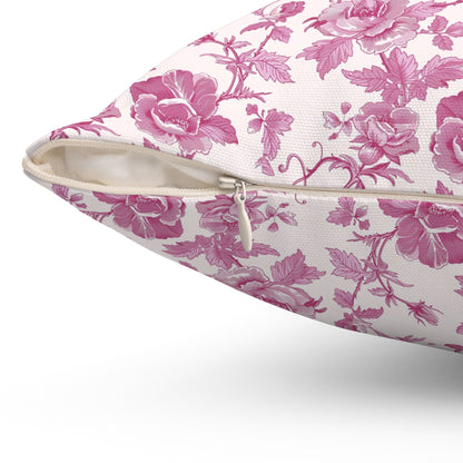 Pink Floral Toile Pillow, Coquette Home Decor Decorative Accent Throw Pillow Cover