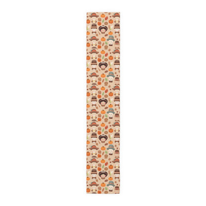 Kawaii Table Runner, Cute Thanksgiving Table Decoration, Holiday Table Cloth,