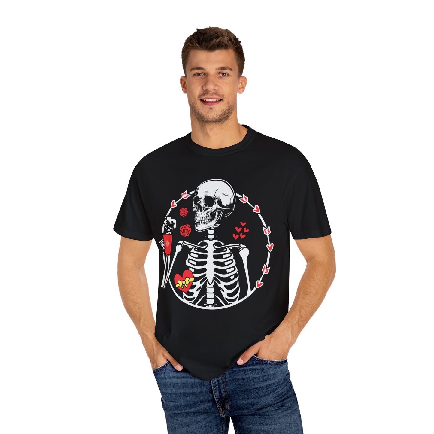 Skeleton Holding Coffee Mug Valentine's Day Shirt, Goth Valentine Skeleton Graphic Tee