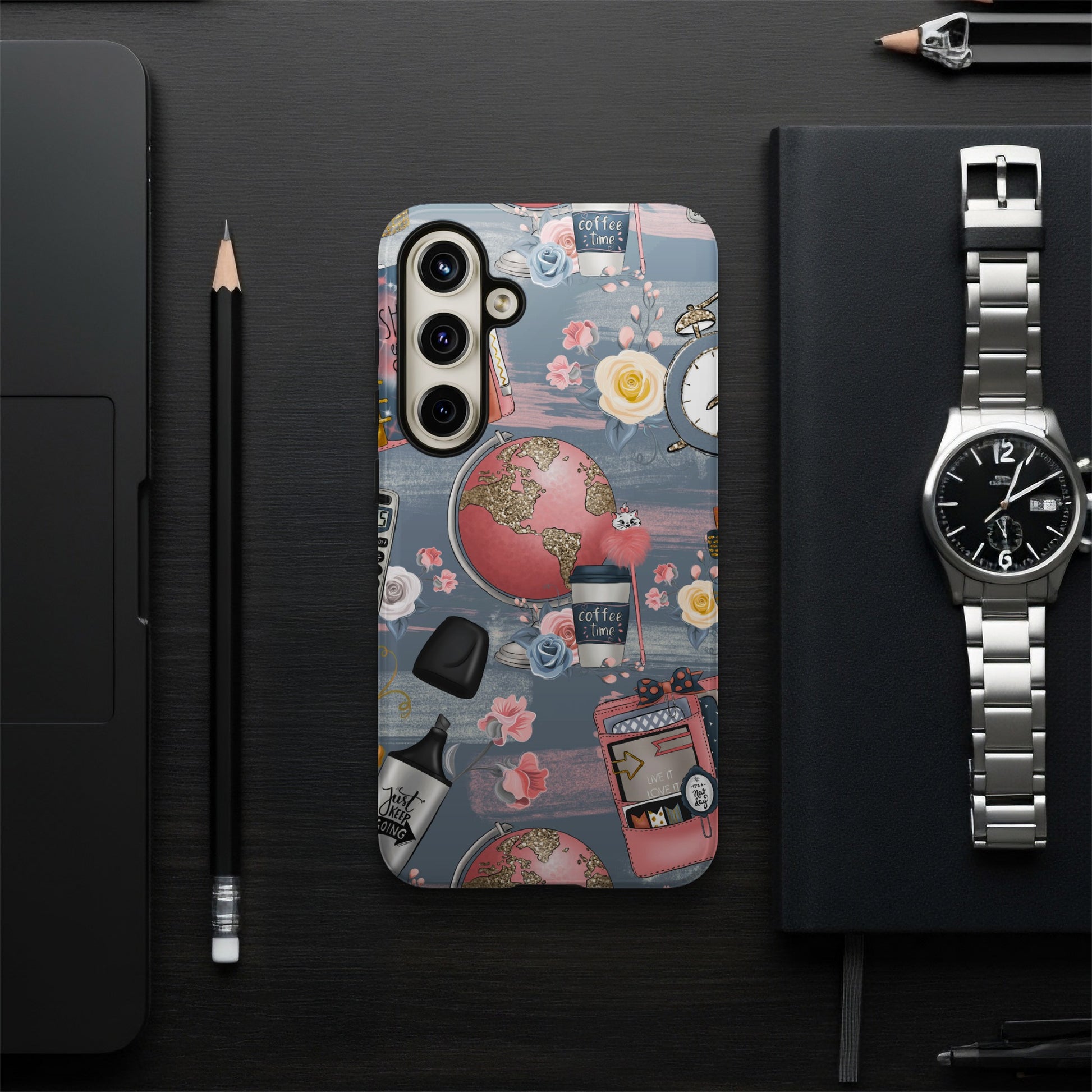 Artistic Globes and Coffee Theme Phone Case