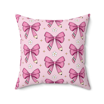 Pink Pencil Coquette Bow Pillow, Throw Pillow Cover Preppy Room Decor Pink Throw Pillow