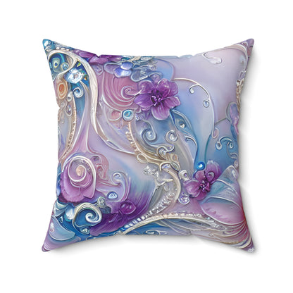 Purple Pearly Floral Throw Pillow, Cute Decorative Accent Pillow for Sofa Bed Gift for Her